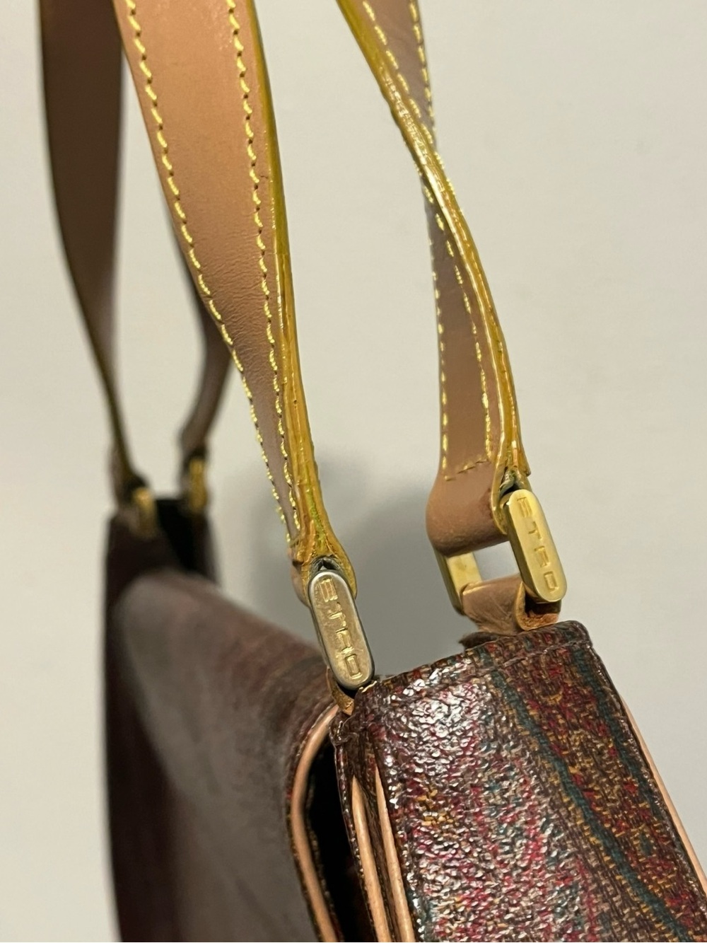 ETRO VTG Y2K Arnica Paisley Flap Hobo Shoulder Bag Gold Pegasus Accent Vintage - Picture 6 of 16